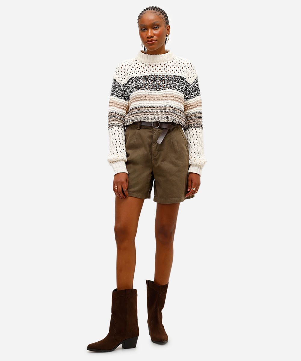 suéter feminino de tricot listrado off white