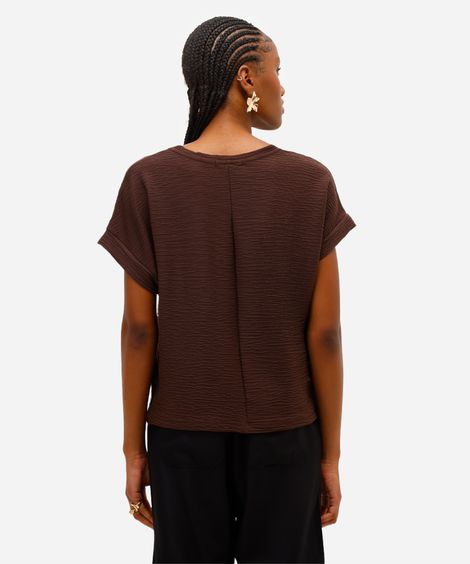 camiseta feminina manga japonesa texturizada marrom