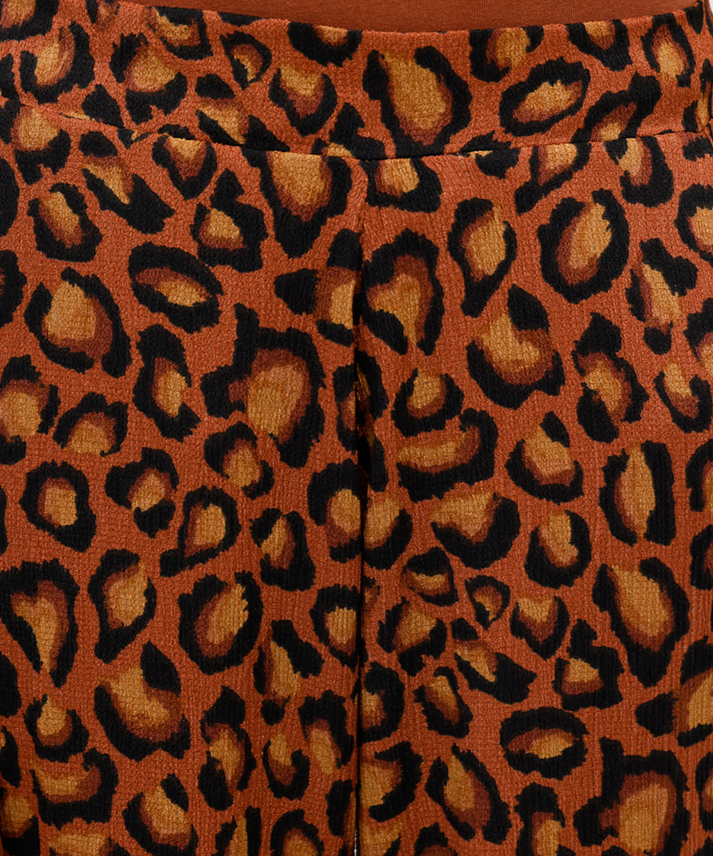calça wide leg feminina animal print texturizada marrom