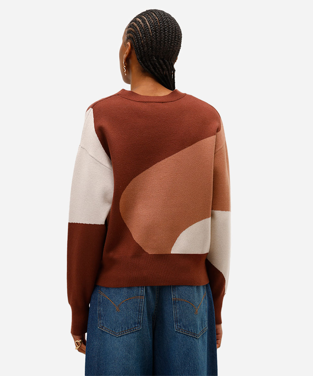suéter feminino de tricot  abstrato marrom
