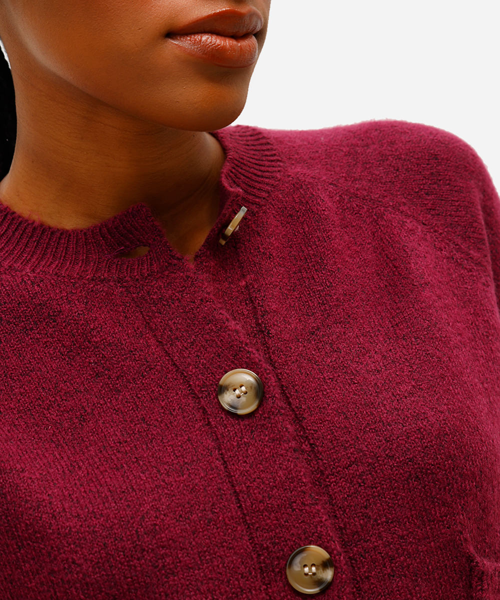 cardigan feminino de tricot com bolsos vinho