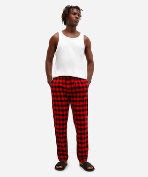 calça de pijama masculina avulsa xadrez vermelha