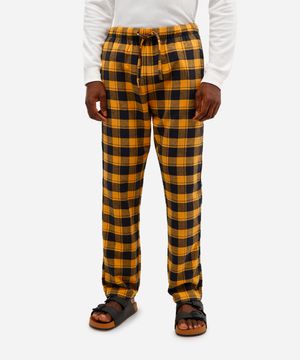 calça de pijama masculina avulsa xadrez amarela