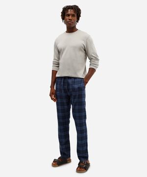 calça de pijama masculina avulsa xadrez azul