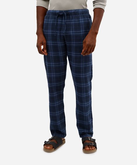 calça de pijama masculina avulsa xadrez azul