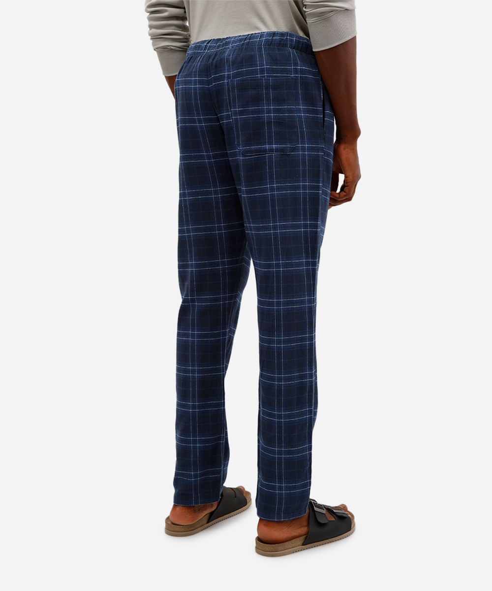 calça de pijama masculina avulsa xadrez azul