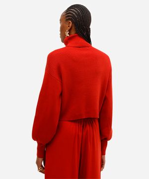 suéter de tricot cropped gola alta laranja
