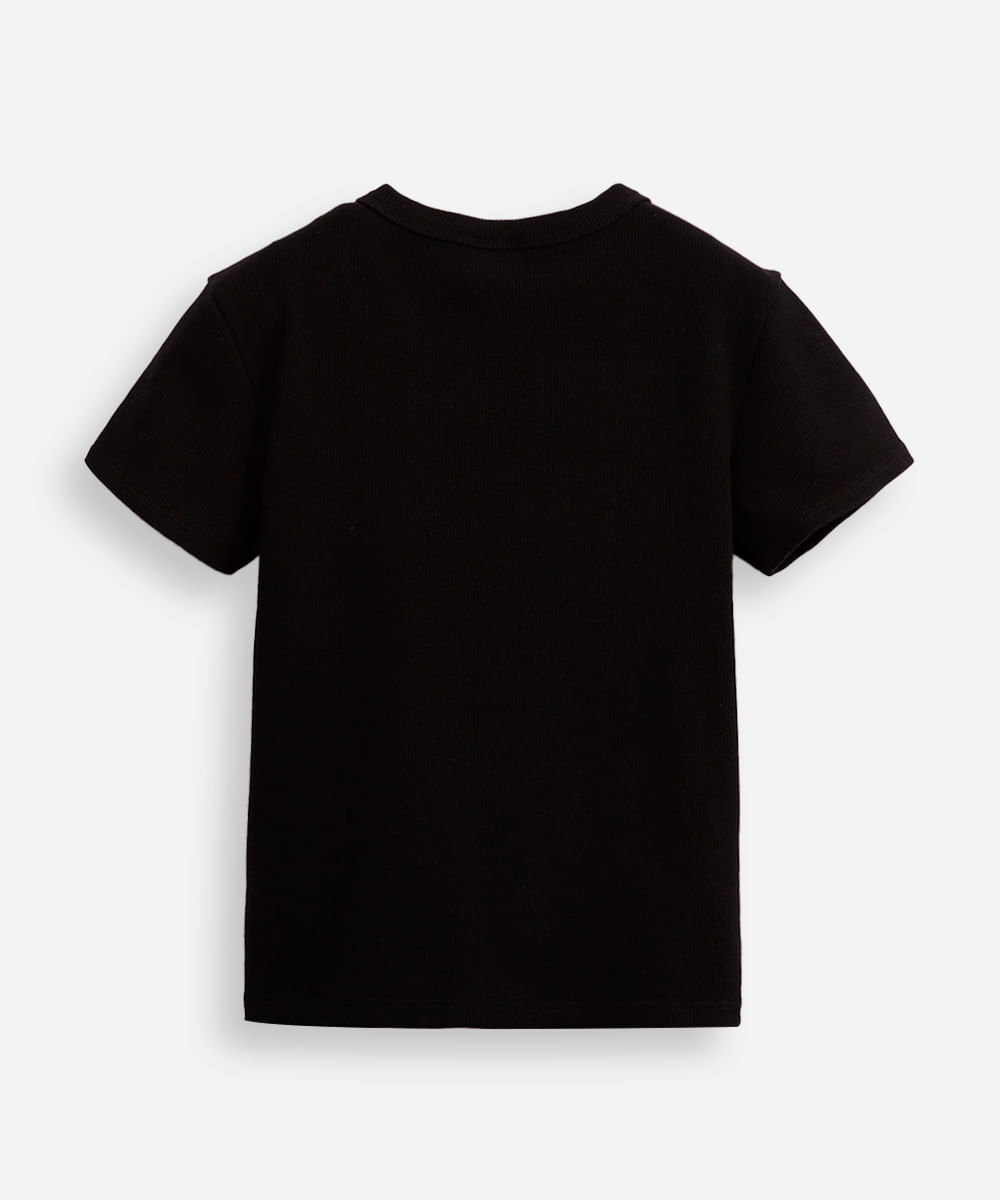 blusa de algodão juvenil canelada preta