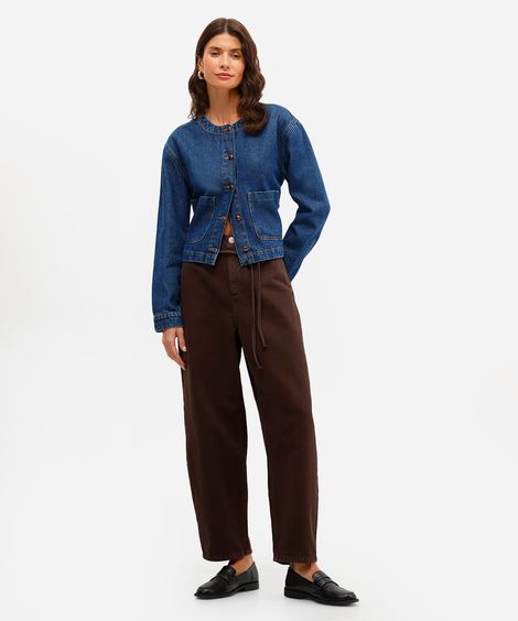 calça balloon feminina de sarja cintura alta marrom