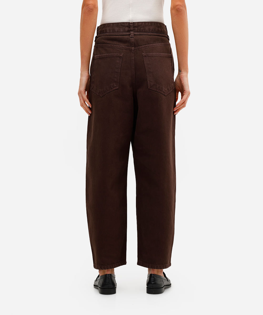 calça balloon feminina de sarja cintura alta marrom