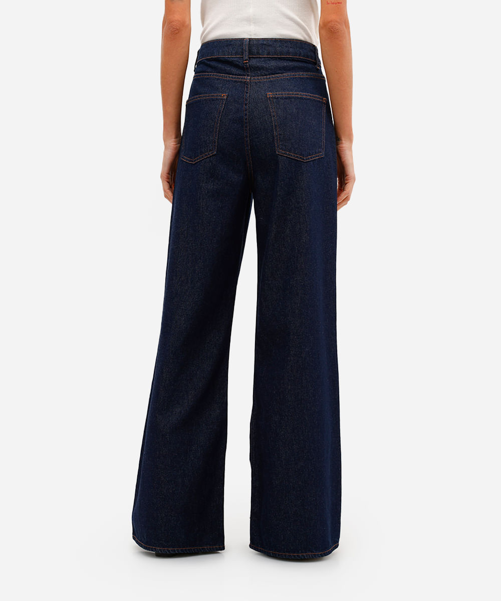 calça wide leg feminina jeans cintura alta azul