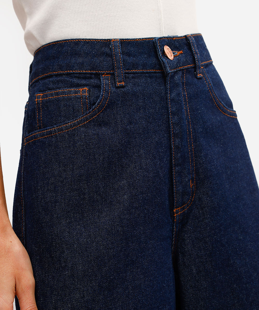 calça wide leg feminina jeans cintura alta azul