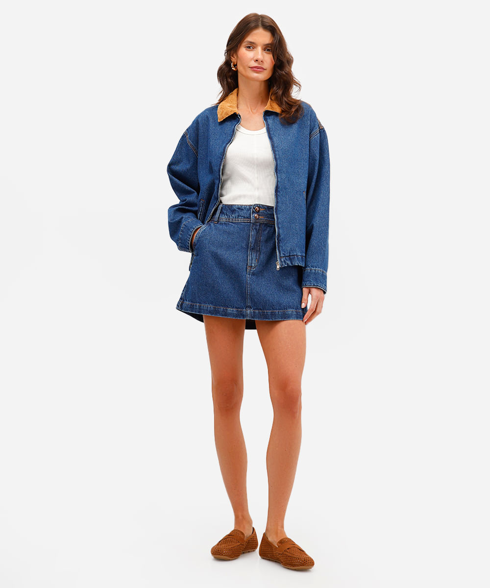 saia curta feminina jeans cintura alta azul