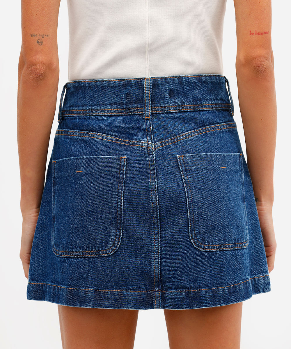 saia curta feminina jeans cintura alta azul