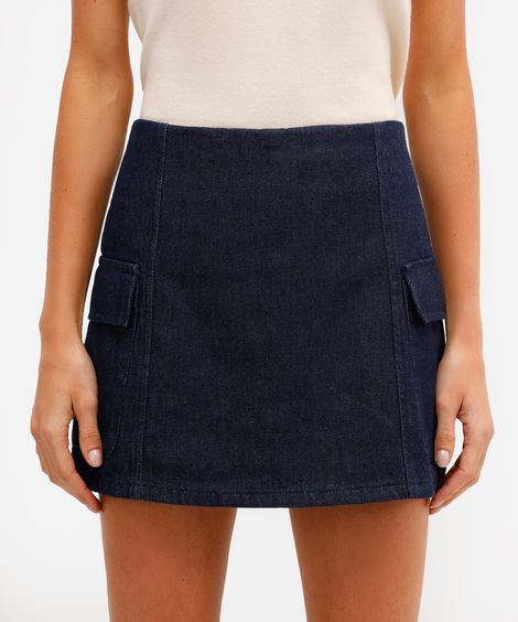 short saia cargo feminino jeans azul