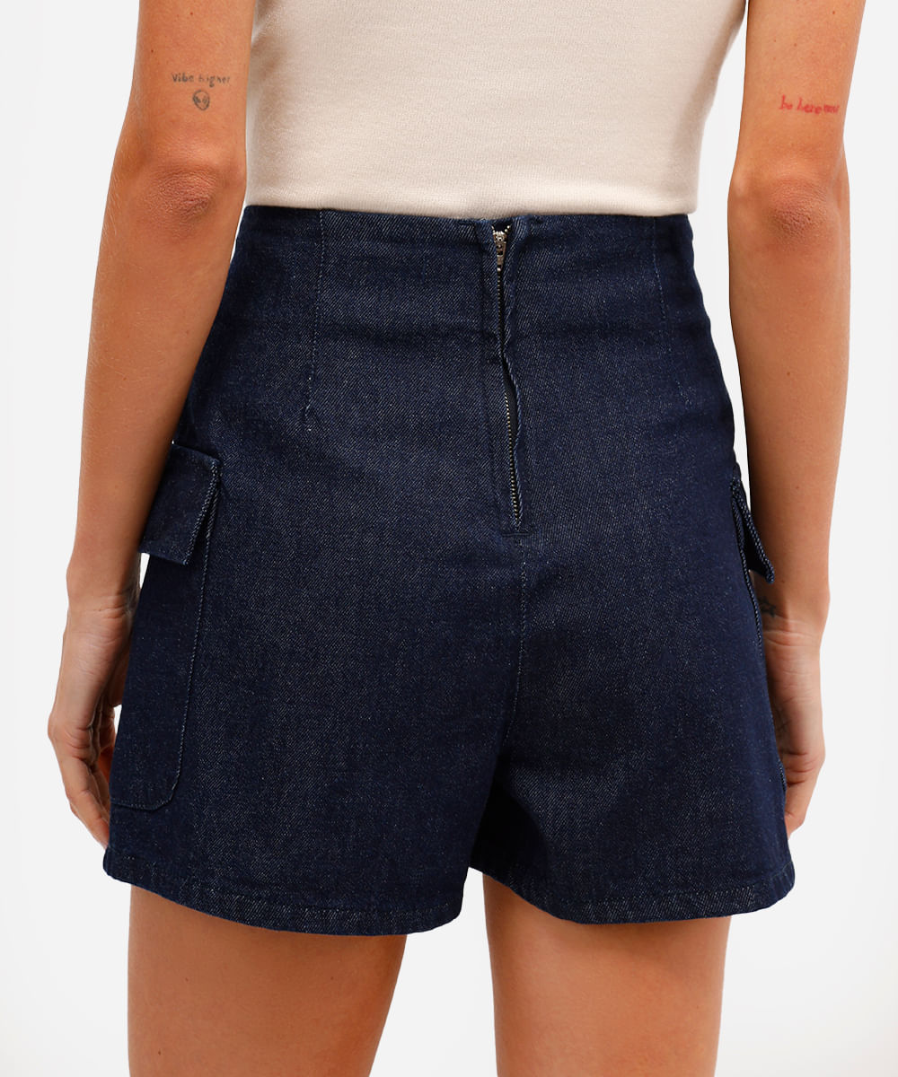 short saia cargo feminino jeans azul