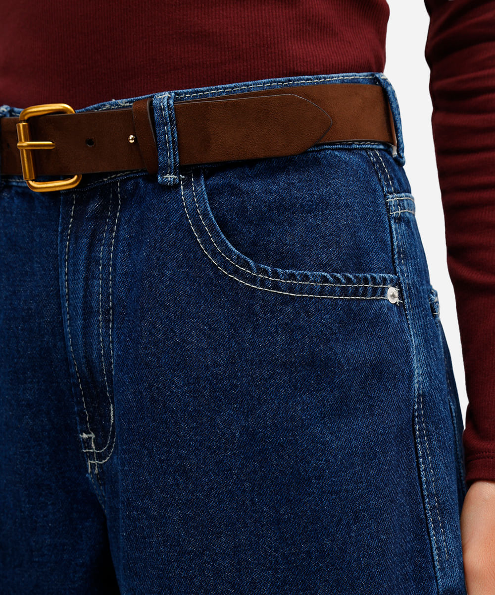 calça wide leg feminina jeans barra dobrada azul