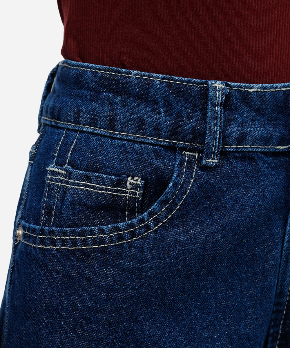 calça wide leg feminina jeans barra dobrada azul