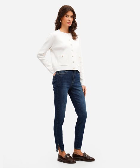 calça skinny feminina jeans com fendas azul