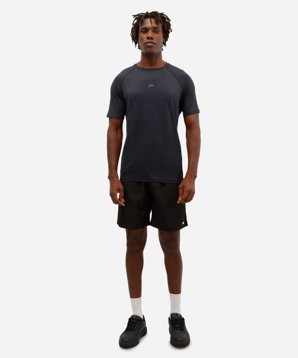camiseta esportiva masculina com recortes manga curta preta