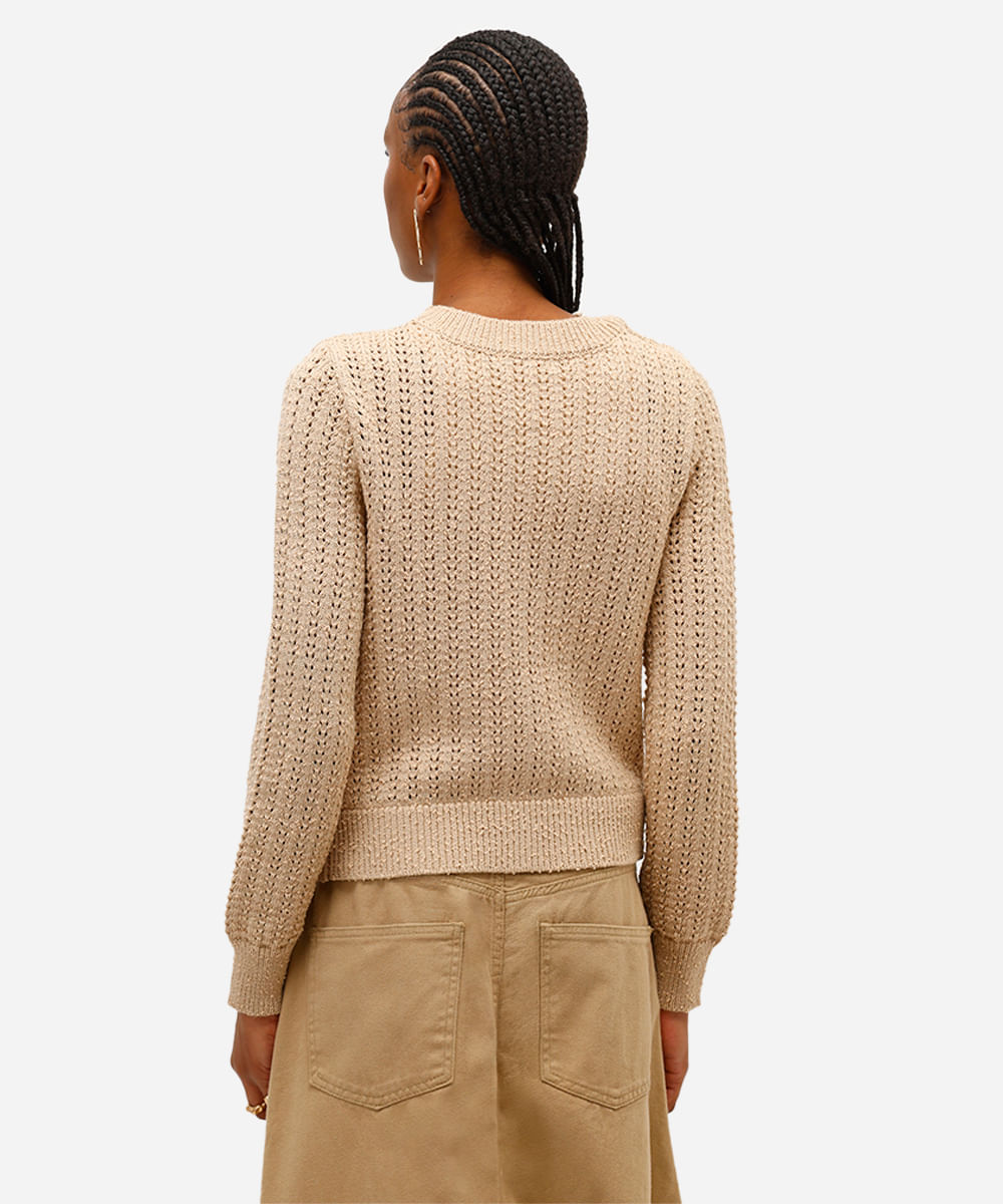 cardigan feminino de tricot com lurex bege