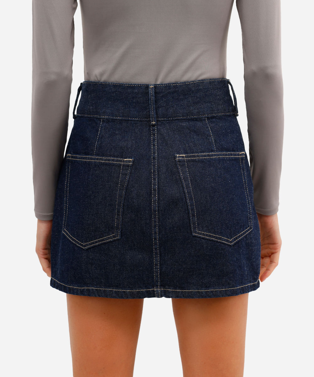 minissaia feminina jeans com brilhos azul