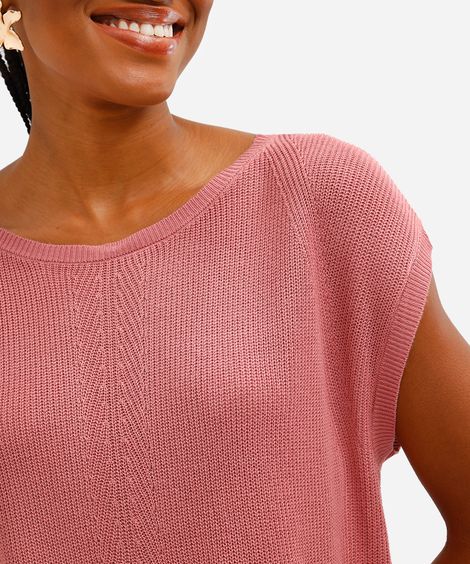 blusa muscle feminina de tricot decote redondo rosa