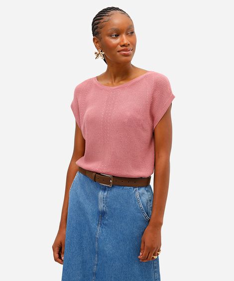 blusa muscle feminina de tricot decote redondo rosa