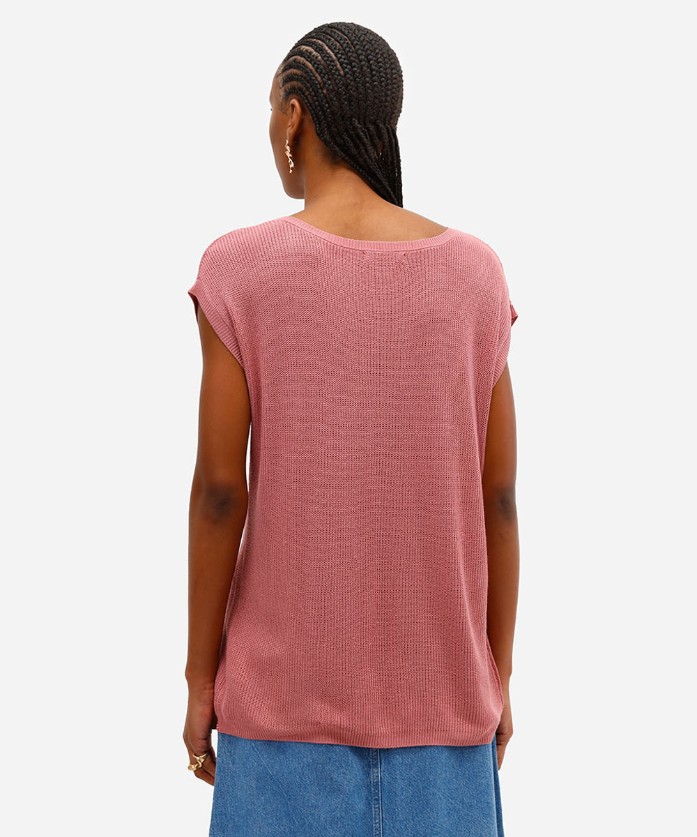 blusa muscle feminina de tricot decote redondo rosa