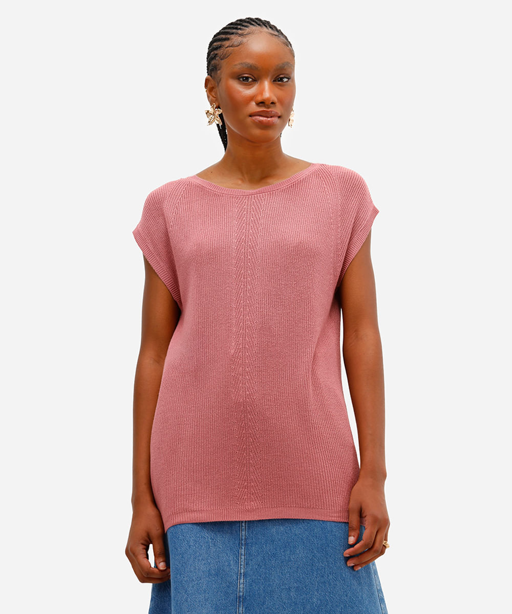 blusa muscle feminina de tricot decote redondo rosa