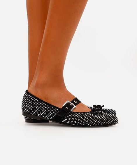 sapatilha boneca com strass e lacinho oneself preta