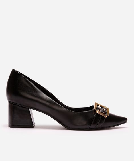 scarpin feminino bico fino com fivela oneself preto