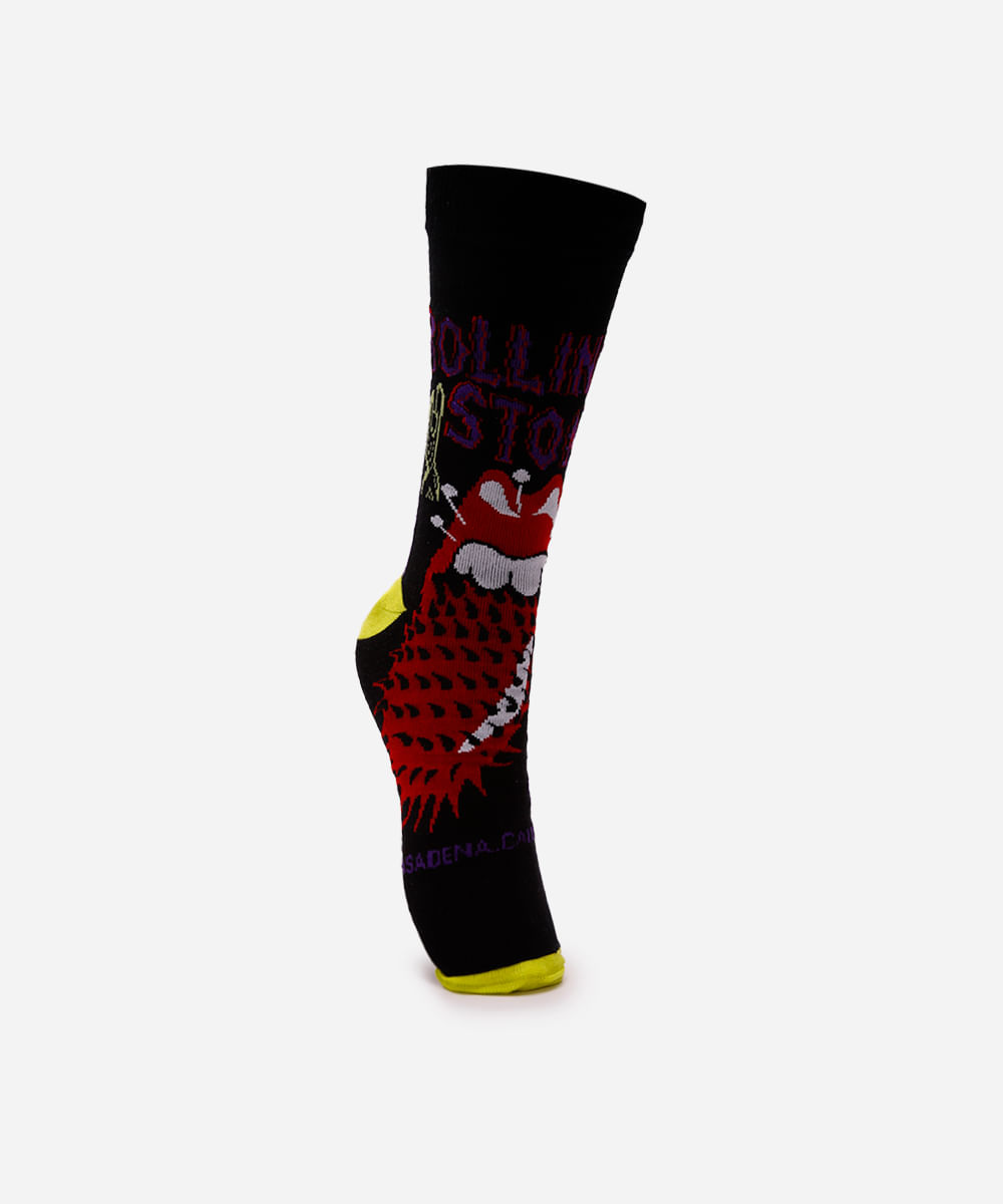 meia masculina cano longo the rolling stones preta