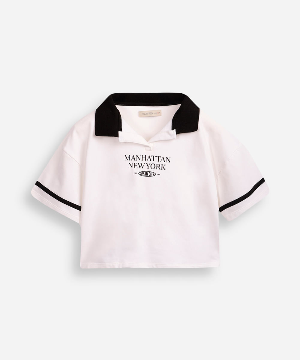 polo cropped juvenil de moletom bicolor branca