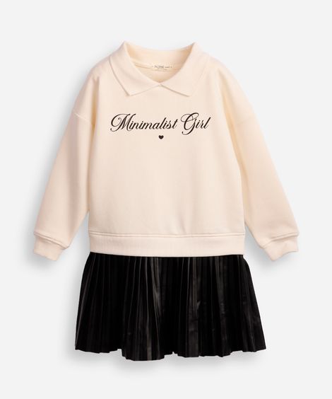 vestido de moletom infantil saia plissada off white