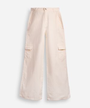 calça de sarja juvenil wide leg cargo off white
