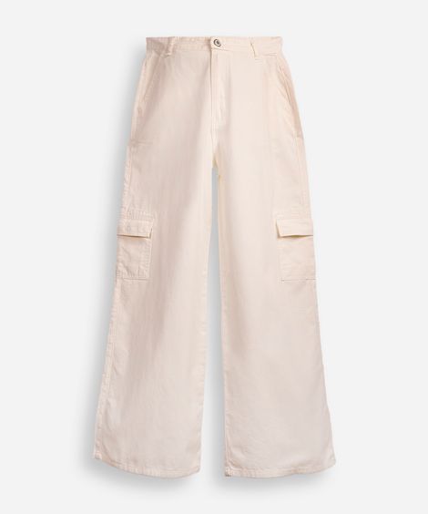 calça de sarja juvenil wide leg cargo off white