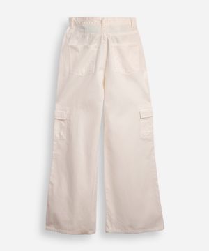 calça de sarja juvenil wide leg cargo off white