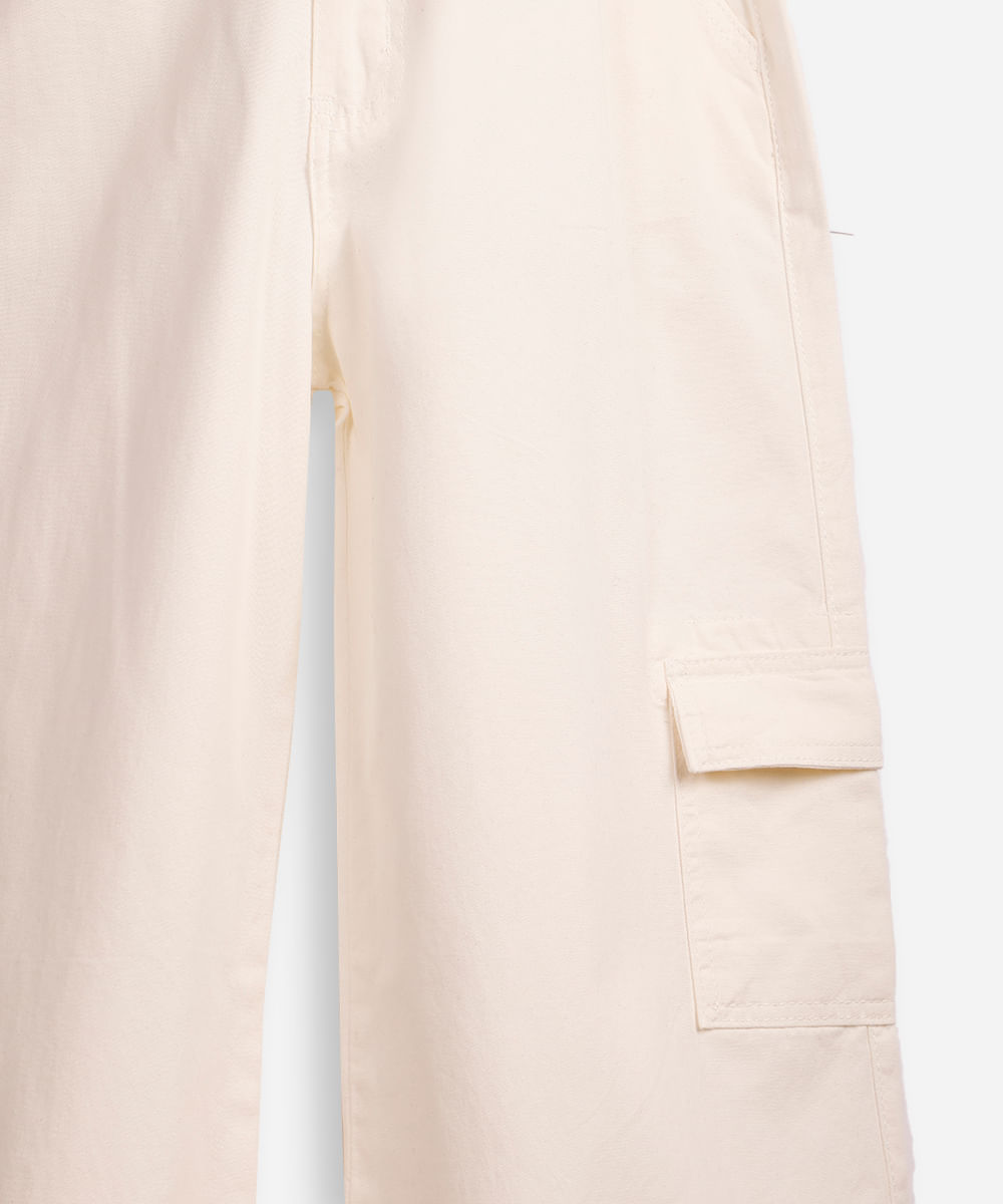 calça de sarja juvenil wide leg cargo off white