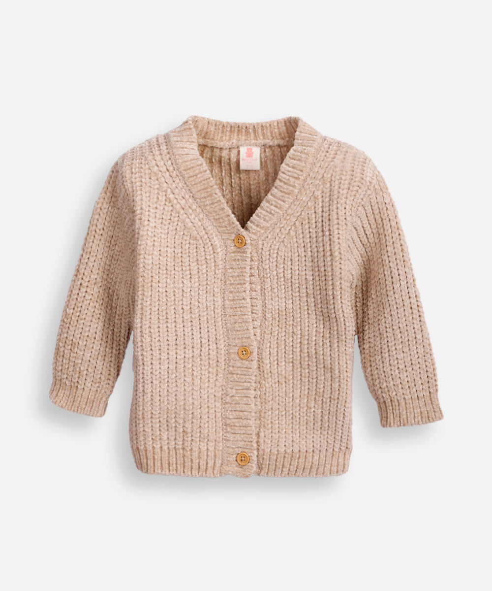 cardigan infantil de tricot gola v bege