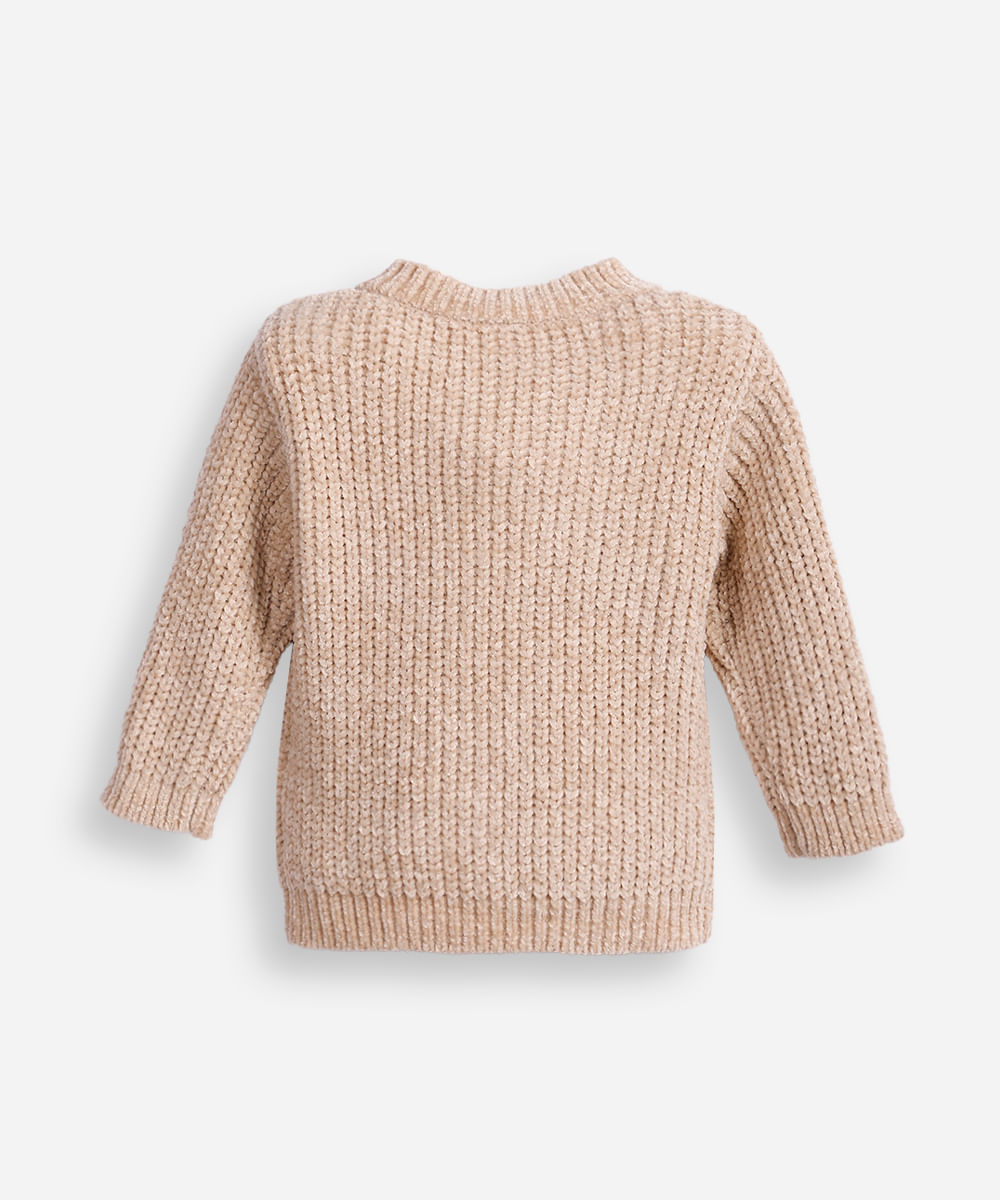 cardigan infantil de tricot gola v bege