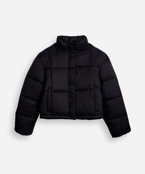 jaqueta puffer juvenil gola alta preta