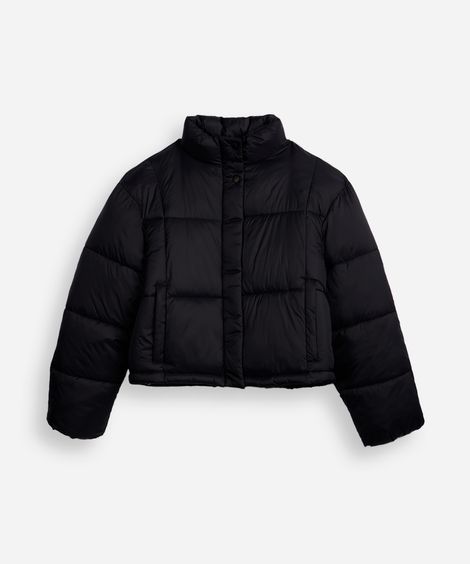 jaqueta puffer juvenil gola alta preta