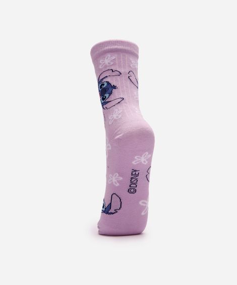 meia feminina cano longo stitch floral lilás