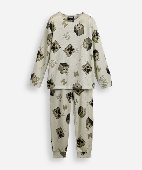 pijama longo infantil  minecraft verde