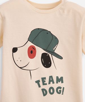 camiseta de algodão infantil cachorro bege