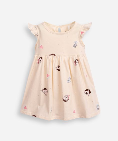 vestido de algodão infantil turma da mônica bege