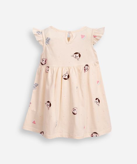 vestido de algodão infantil turma da mônica bege