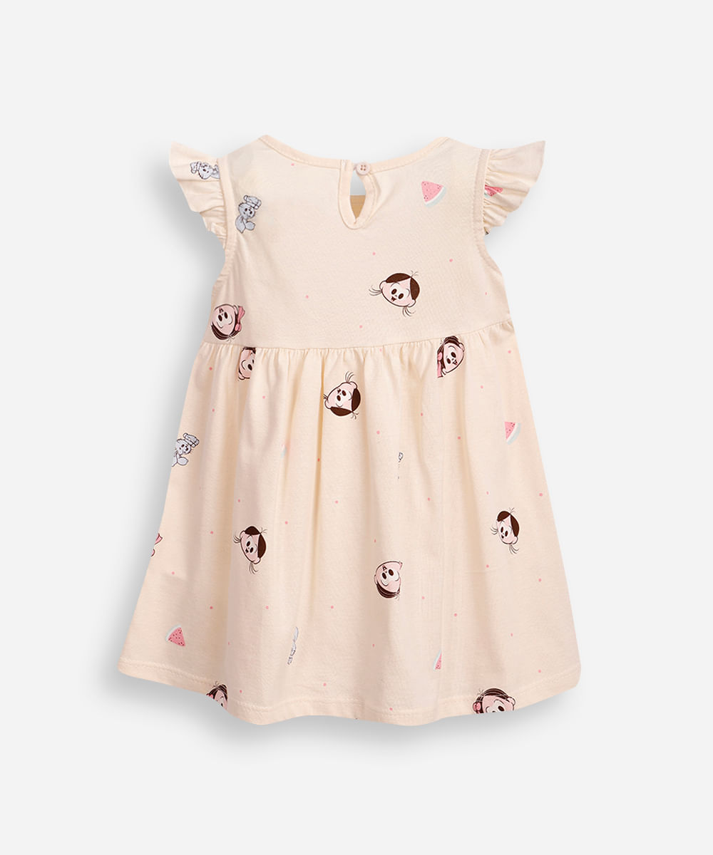 vestido de algodão infantil turma da mônica bege