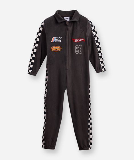 pijama macacão longo infantil piloto hot wheels cinza